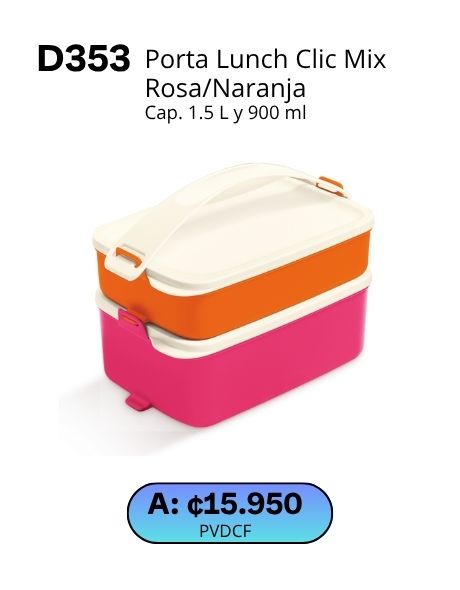Imagen de Porta Lunch Clic Mix Rosa/Naranja (D353) 