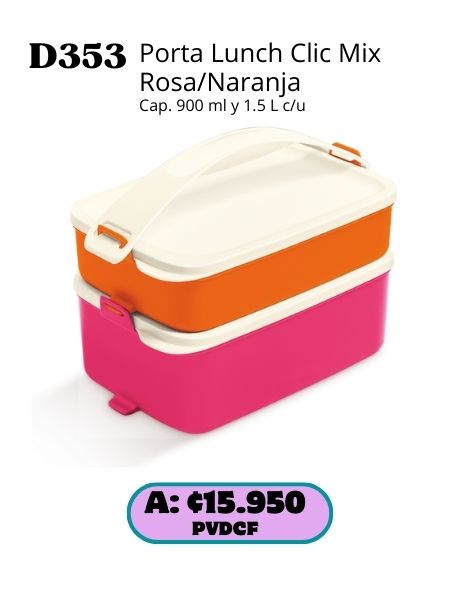 Imagen de Porta Lunch Clic Mix Rosa/Naranja (D353) 